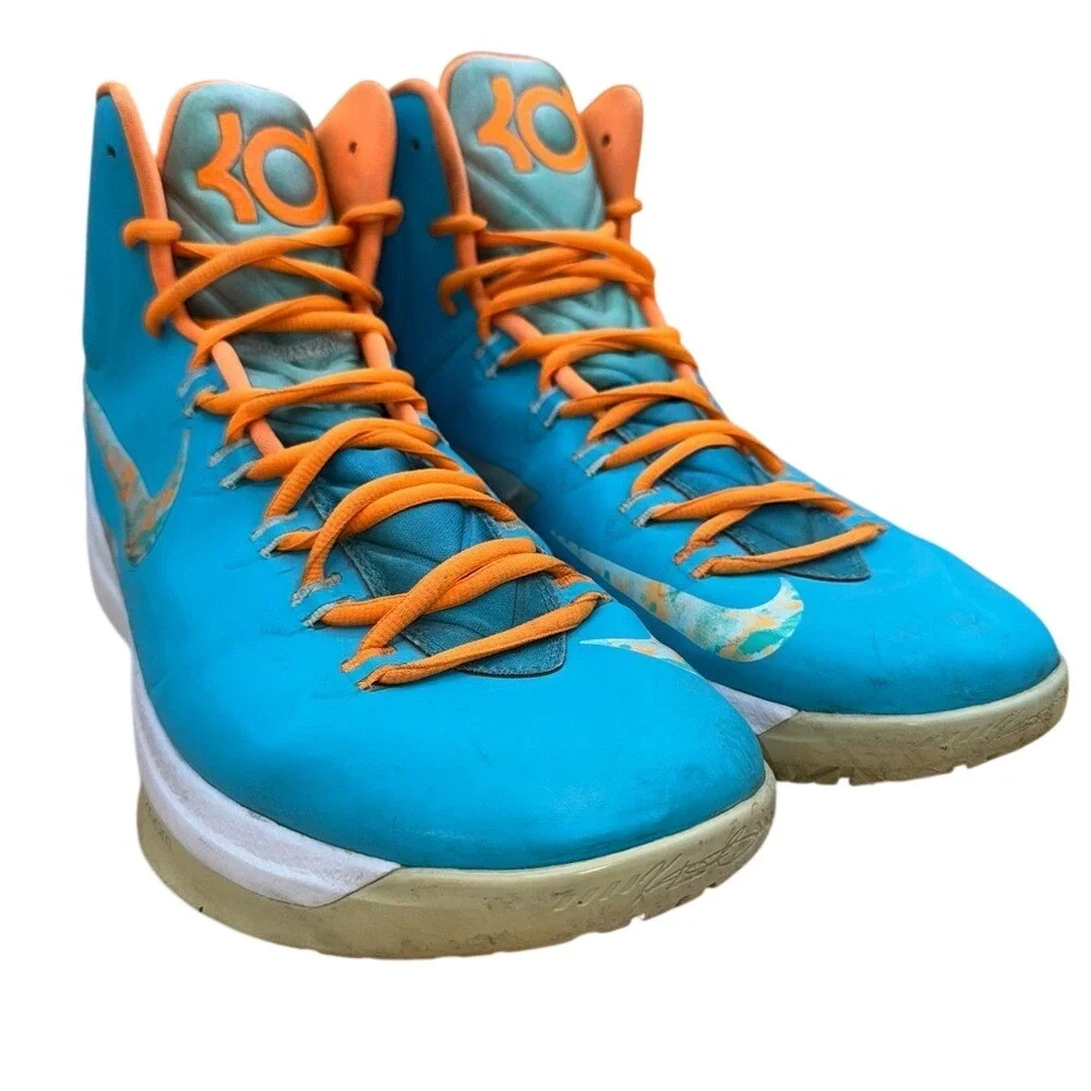 Nike‎ KD 5 Easter Turquoise Blue and Citrus Orange High-Sneakers, Men's 14, GUC